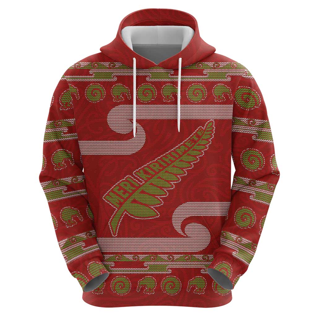 New Zealand Christmas Hoodie Meri Kirihimete Silver Fern Knit Style Green Color - Polynesian Pride
