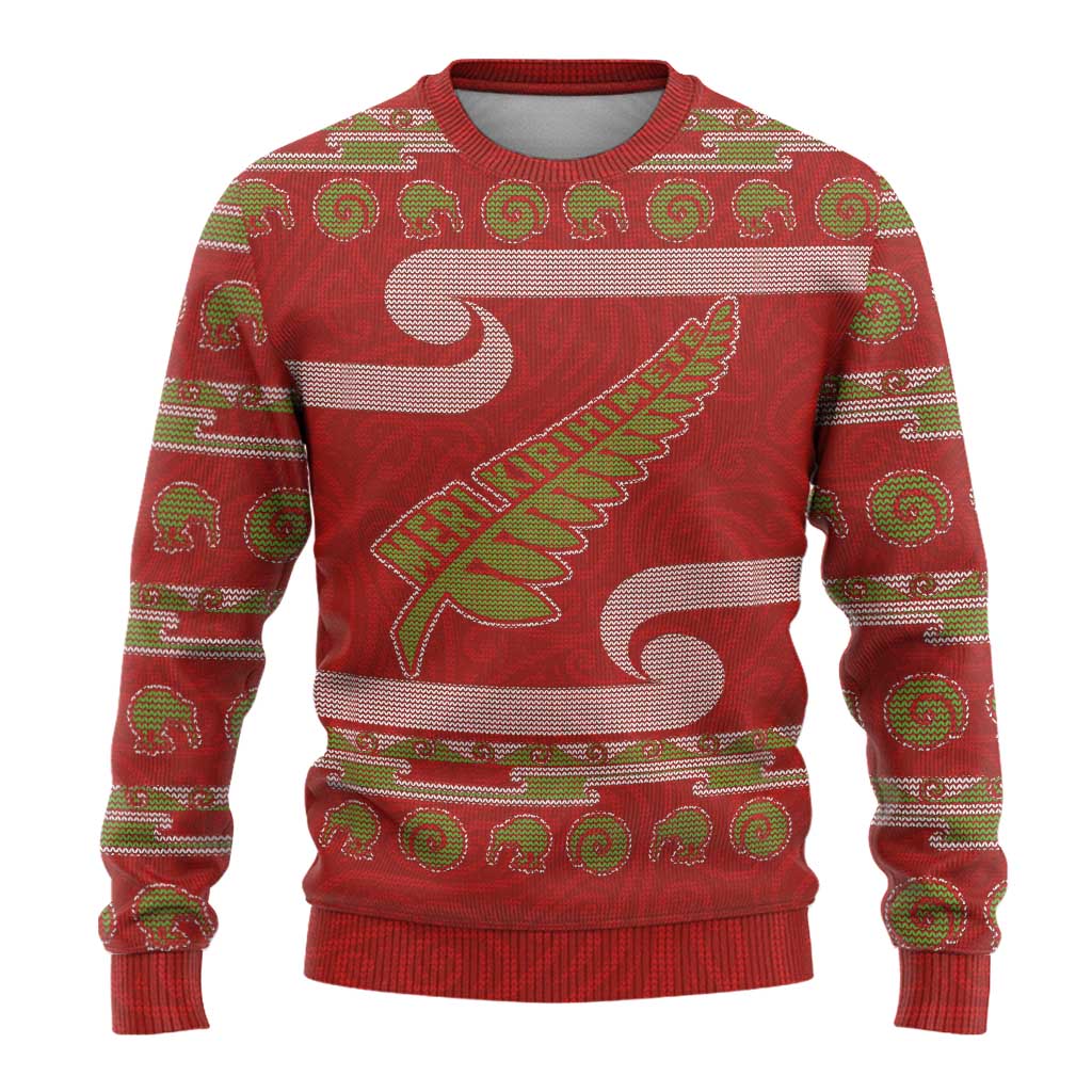 New Zealand Christmas Ugly Christmas Sweater Meri Kirihimete Silver Fern Knit Style Green Color - Polynesian Pride