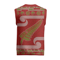 New Zealand Christmas Knitted V-Neck Vest Meri Kirihimete Silver Fern Knit Style Green Color - Polynesian Pride