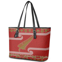 New Zealand Christmas Leather Tote Bag Meri Kirihimete Silver Fern Knit Style Green Color - Polynesian Pride