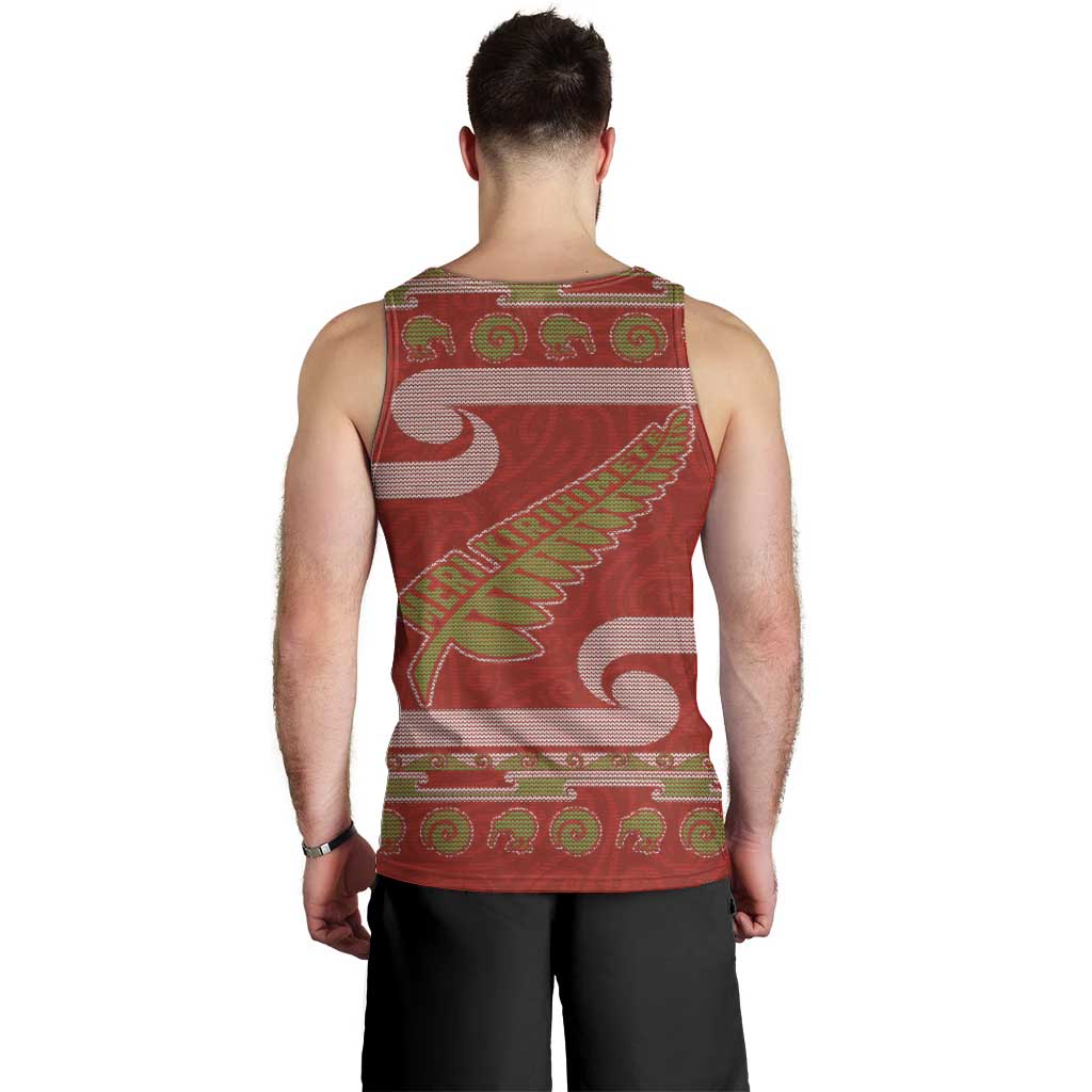 New Zealand Christmas Men Tank Top Meri Kirihimete Silver Fern Knit Style Green Color - Polynesian Pride