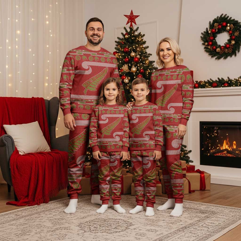 New Zealand Christmas Pajama Set Meri Kirihimete Silver Fern Knit Style Green Color - Polynesian Pride