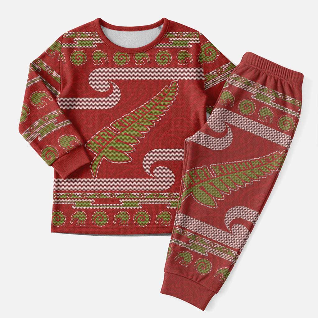 New Zealand Christmas Pajama Set Meri Kirihimete Silver Fern Knit Style Green Color - Polynesian Pride