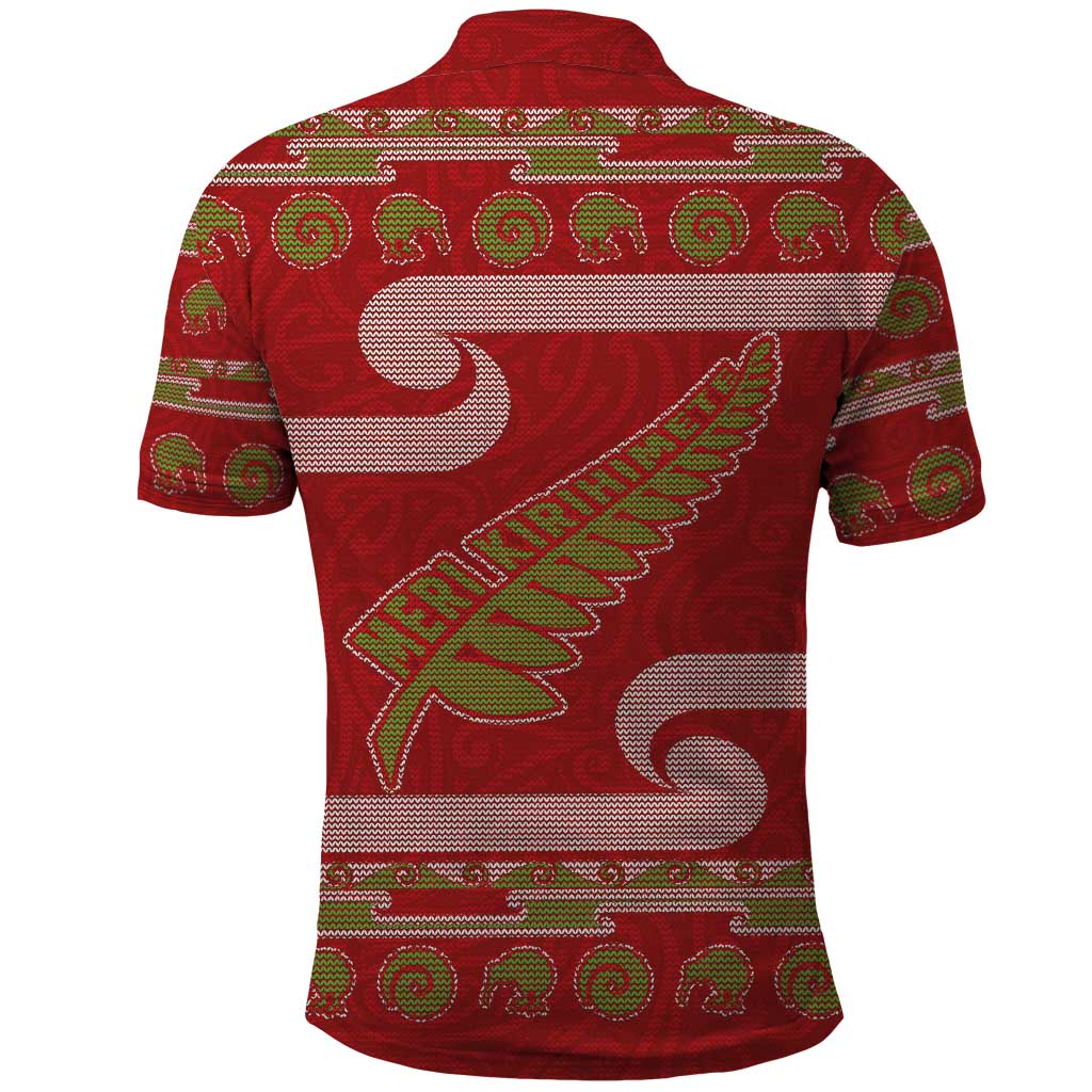 New Zealand Christmas Polo Shirt Meri Kirihimete Silver Fern Knit Style Green Color - Polynesian Pride