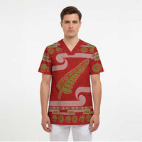 New Zealand Christmas Scrub Top Meri Kirihimete Silver Fern Knit Style Green Color - Polynesian Pride