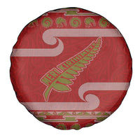 New Zealand Christmas Spare Tire Cover Meri Kirihimete Silver Fern Knit Style Green Color - Polynesian Pride