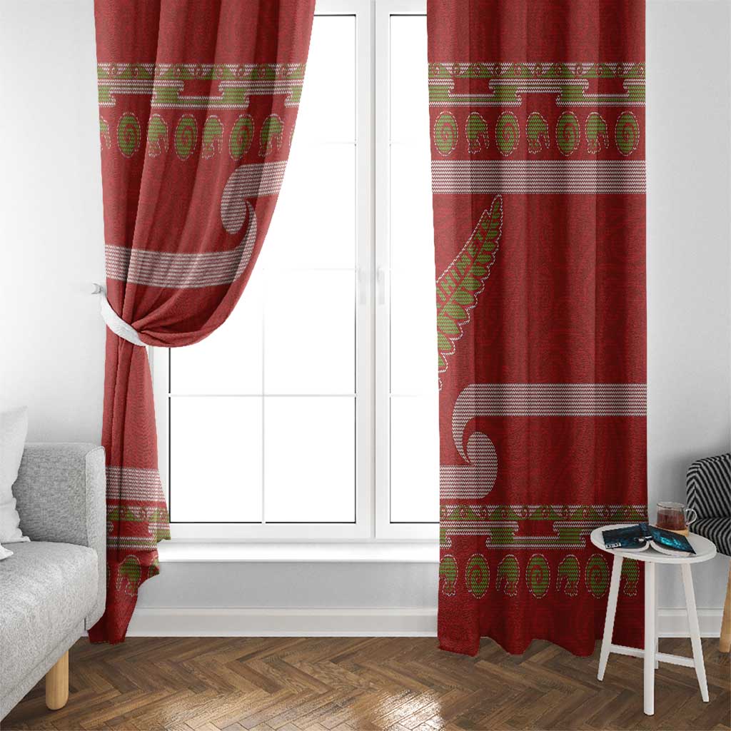 New Zealand Christmas Window Curtain Meri Kirihimete Silver Fern Knit Style Green Color - Polynesian Pride