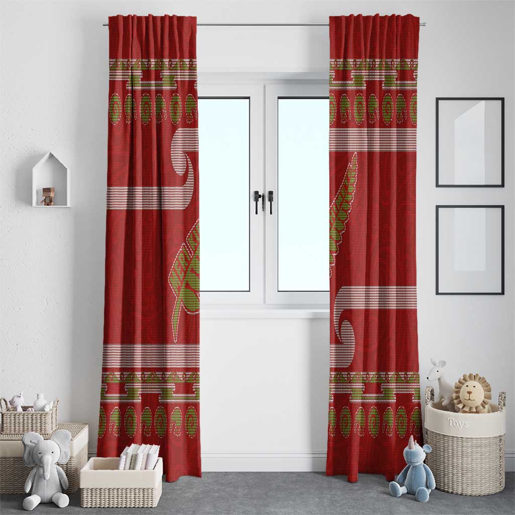 New Zealand Christmas Window Curtain Meri Kirihimete Silver Fern Knit Style Green Color - Polynesian Pride