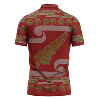New Zealand Christmas Zipper Polo Shirt Meri Kirihimete Silver Fern Knit Style Green Color - Polynesian Pride