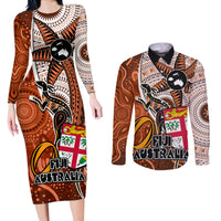 fiji-australia-rugby-couples-matching-long-sleeve-bodycon-dress-and-long-sleeve-button-shirts-kangaroo-and-palm-tree-orange-tapa-pattern-mix-aboriginal