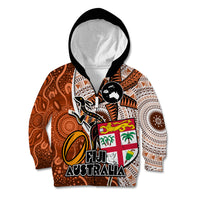 Fiji Australia Rugby Kid Hoodie Kangaroo and Palm Tree Orange Tapa Pattern Mix Aboriginal LT03 - Polynesian Pride