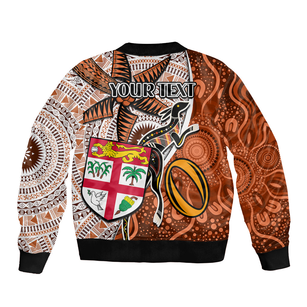 personalised-fiji-australia-rugby-bomber-jacket-kangaroo-and-palm-tree-orange-tapa-pattern-mix-aboriginal