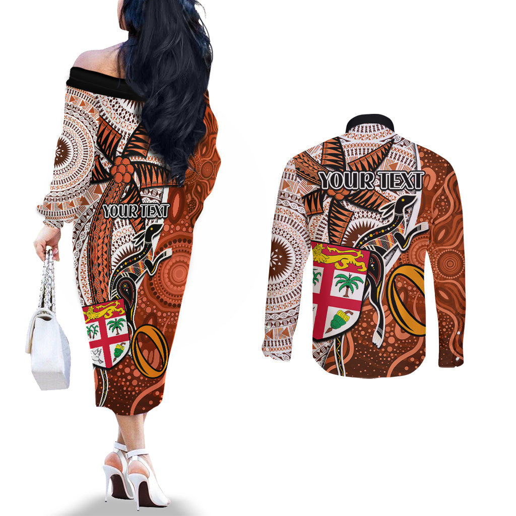personalised-fiji-australia-rugby-couples-matching-off-the-shoulder-long-sleeve-dress-and-long-sleeve-button-shirts-kangaroo-and-palm-tree-orange-tapa-pattern-mix-aboriginal