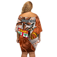 personalised-fiji-australia-rugby-family-matching-off-shoulder-short-dress-and-hawaiian-shirt-kangaroo-and-palm-tree-orange-tapa-pattern-mix-aboriginal