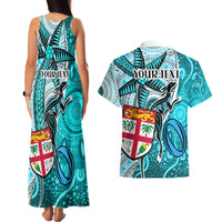 personalised-fiji-australia-rugby-couples-matching-tank-maxi-dress-and-hawaiian-shirt-kangaroo-and-palm-tree-blue-tapa-pattern-mix-aboriginal