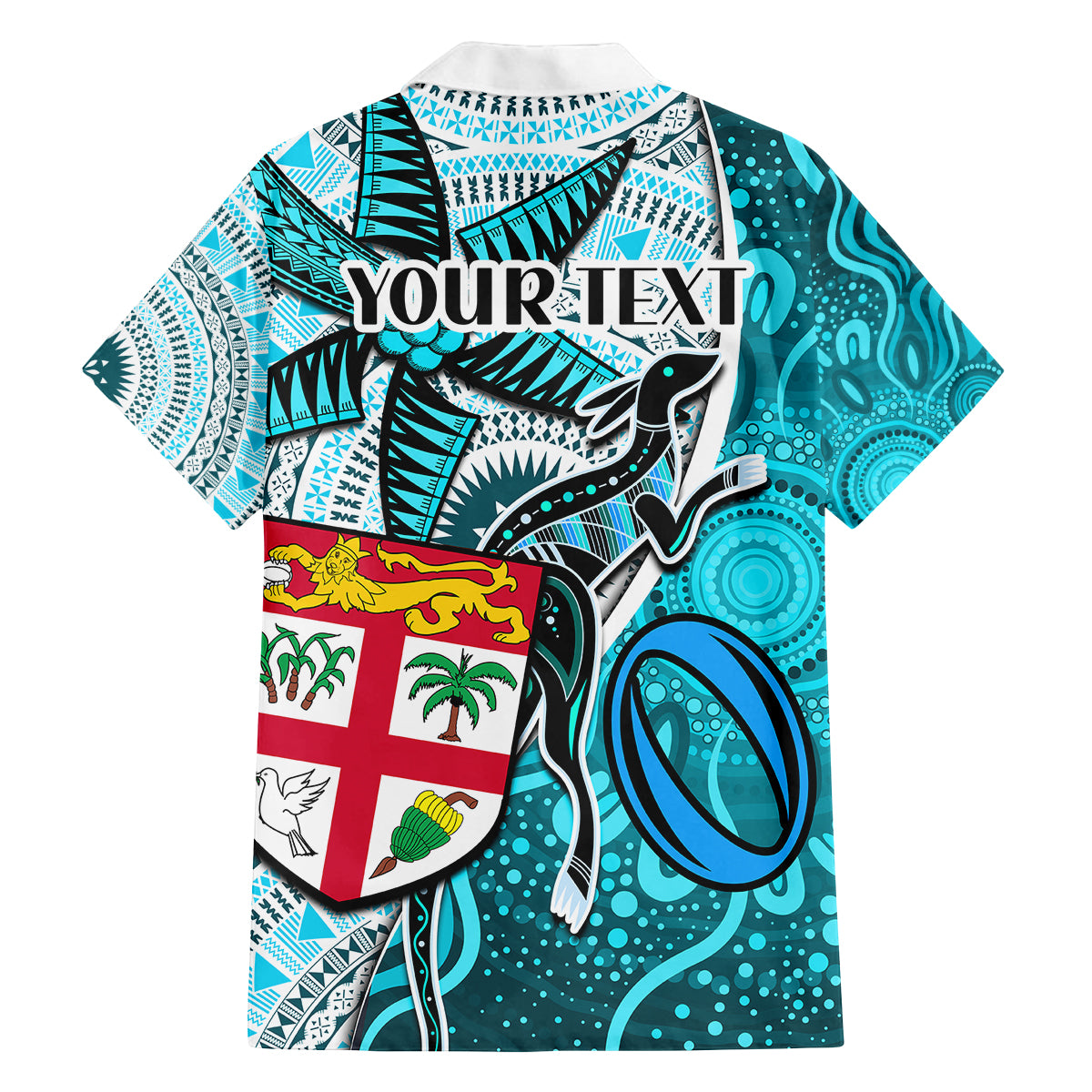 personalised-fiji-australia-rugby-family-matching-long-sleeve-bodycon-dress-and-hawaiian-shirt-kangaroo-and-palm-tree-blue-tapa-pattern-mix-aboriginal