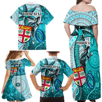 personalised-fiji-australia-rugby-family-matching-off-shoulder-maxi-dress-and-hawaiian-shirt-kangaroo-and-palm-tree-blue-tapa-pattern-mix-aboriginal