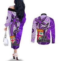 fiji-australia-rugby-couples-matching-off-the-shoulder-long-sleeve-dress-and-long-sleeve-button-shirts-kangaroo-and-palm-tree-purple-tapa-pattern-mix-aboriginal