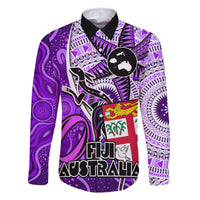 fiji-australia-rugby-family-matching-off-shoulder-long-sleeve-dress-and-hawaiian-shirt-kangaroo-and-palm-tree-purple-tapa-pattern-mix-aboriginal