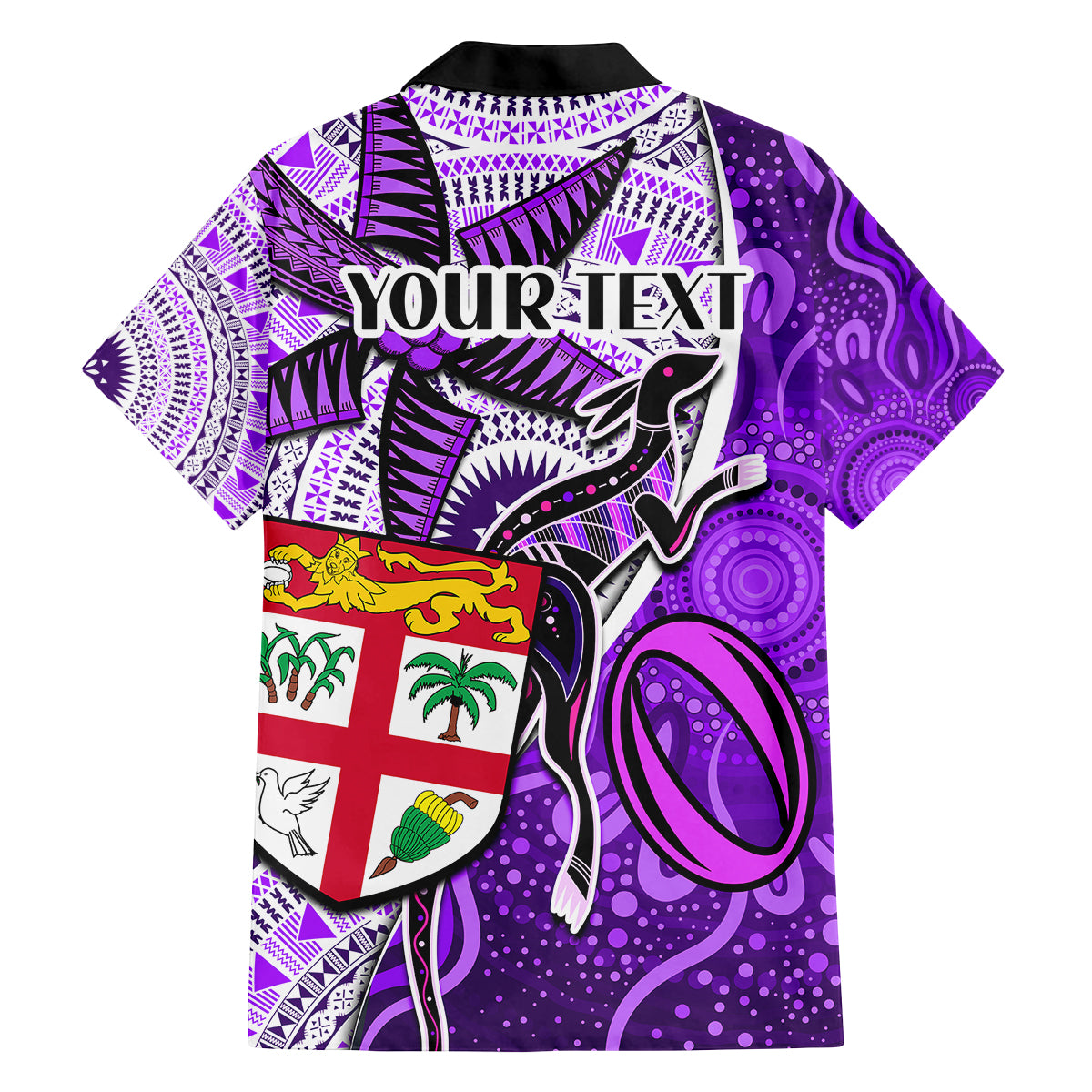 personalised-fiji-australia-rugby-family-matching-tank-maxi-dress-and-hawaiian-shirt-kangaroo-and-palm-tree-purple-tapa-pattern-mix-aboriginal