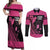 Breast Cancer Awareness Couples Matching Off Shoulder Maxi Dress and Long Sleeve Button Shirt Think Pink Polynesian Ribbon and Butterfly