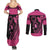 Breast Cancer Awareness Couples Matching Summer Maxi Dress and Long Sleeve Button Shirt Think Pink Polynesian Ribbon and Butterfly