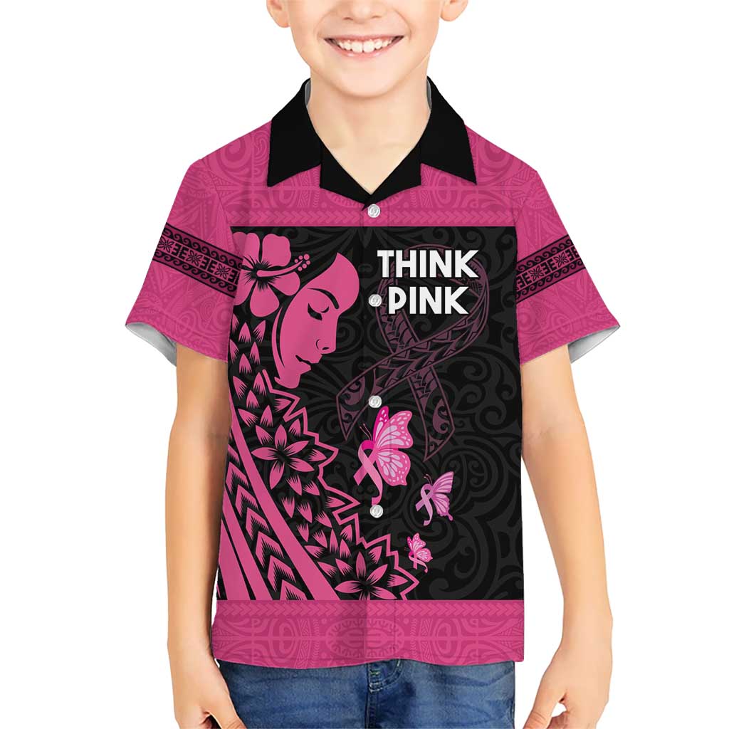 Breast Cancer Awareness Kid Hawaiian Shirt Think Pink Polynesian Ribbon and Butterfly LT03 Kid Pink - Polynesian Pride