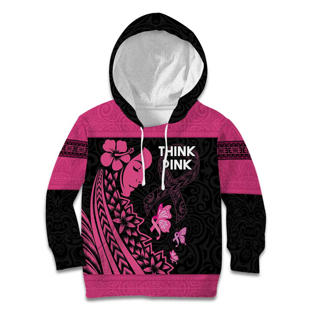 Breast Cancer Awareness Kid Hoodie Think Pink Polynesian Ribbon and Butterfly LT03 Hoodie Pink - Polynesian Pride
