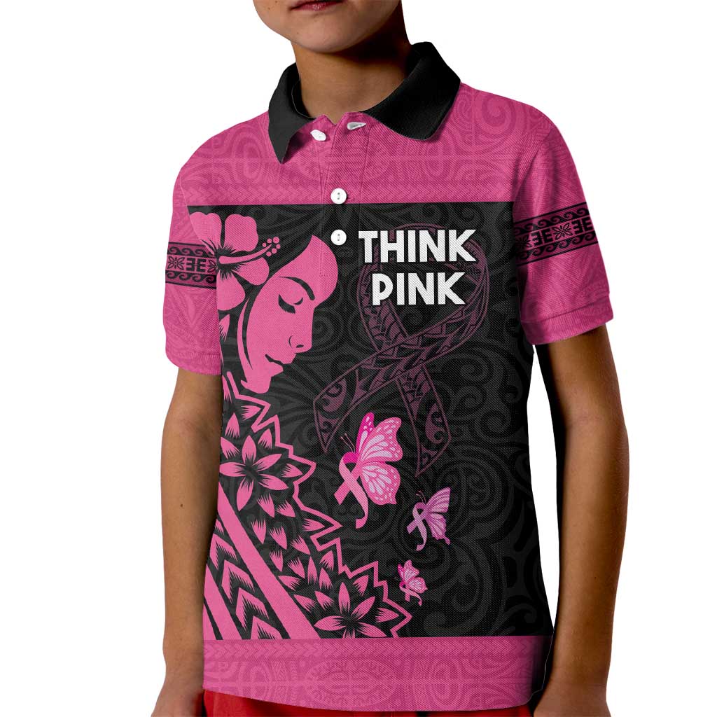 Breast Cancer Awareness Kid Polo Shirt Think Pink Polynesian Ribbon and Butterfly LT03 Kid Pink - Polynesian Pride