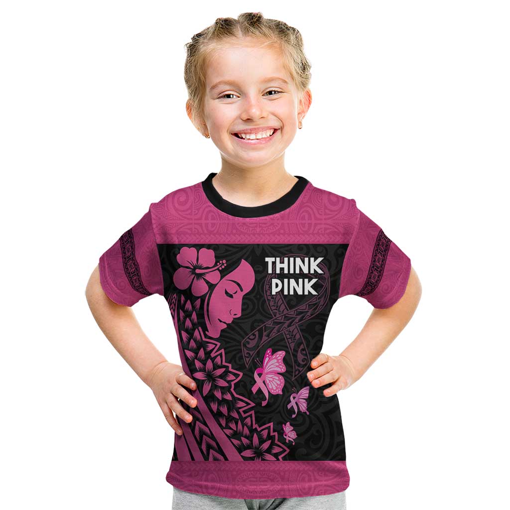 Breast Cancer Awareness Kid T Shirt Think Pink Polynesian Ribbon and Butterfly LT03 Pink - Polynesian Pride