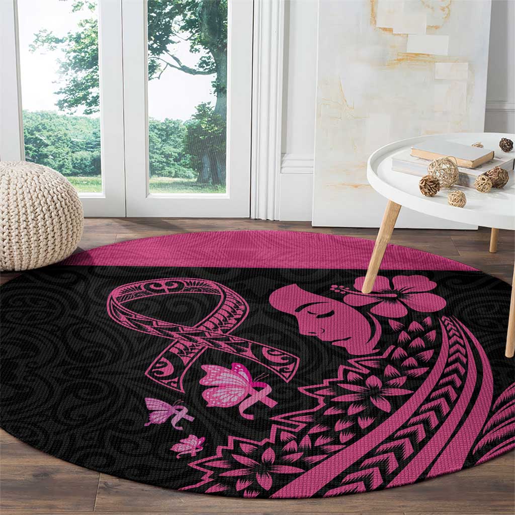 Breast Cancer Awareness Round Carpet Think Pink Polynesian Ribbon and Butterfly