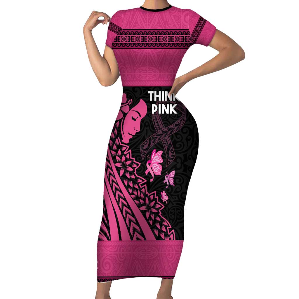 Breast Cancer Awareness Short Sleeve Bodycon Dress Think Pink Polynesi Breast Cancer Awareness Short Sleeve Bodycon Dress Think Pink Polynesi