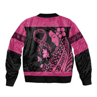 Breast Cancer Awareness Sleeve Zip Bomber Jacket Think Pink Polynesian Ribbon and Butterfly