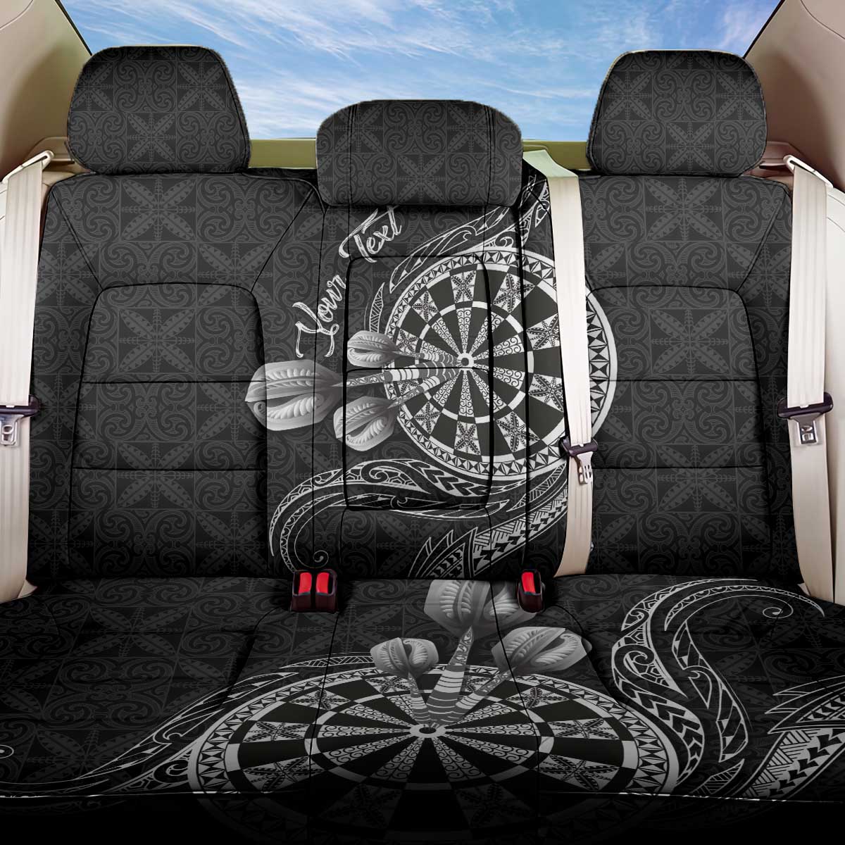 Personalised Niue Darts Masters Back Car Seat Cover Tribal Hiapo Dartboard - Polynesian Pride