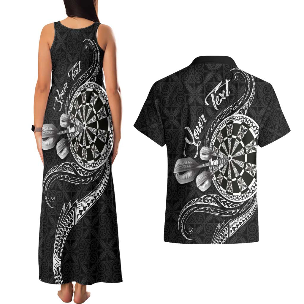 Personalised Niue Darts Masters Couples Matching Tank Maxi Dress and Hawaiian Shirt Tribal Hiapo Dartboard - Polynesian Pride