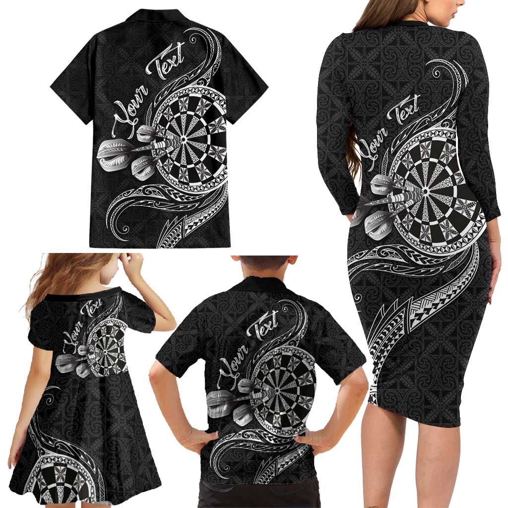 Personalised Niue Darts Masters Family Matching Long Sleeve Bodycon Dress and Hawaiian Shirt Tribal Hiapo Dartboard - Polynesian Pride