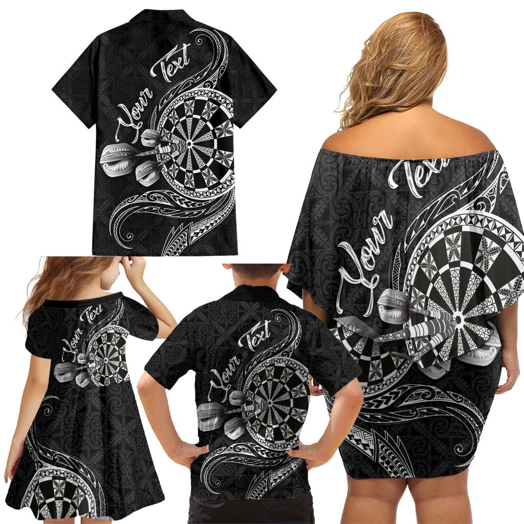 Personalised Niue Darts Masters Family Matching Off Shoulder Short Dress and Hawaiian Shirt Tribal Hiapo Dartboard - Polynesian Pride