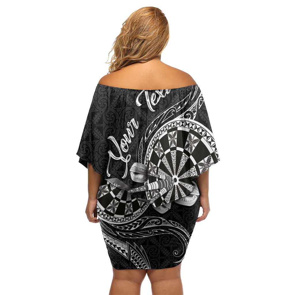 Personalised Niue Darts Masters Family Matching Off Shoulder Short Dress and Hawaiian Shirt Tribal Hiapo Dartboard - Polynesian Pride