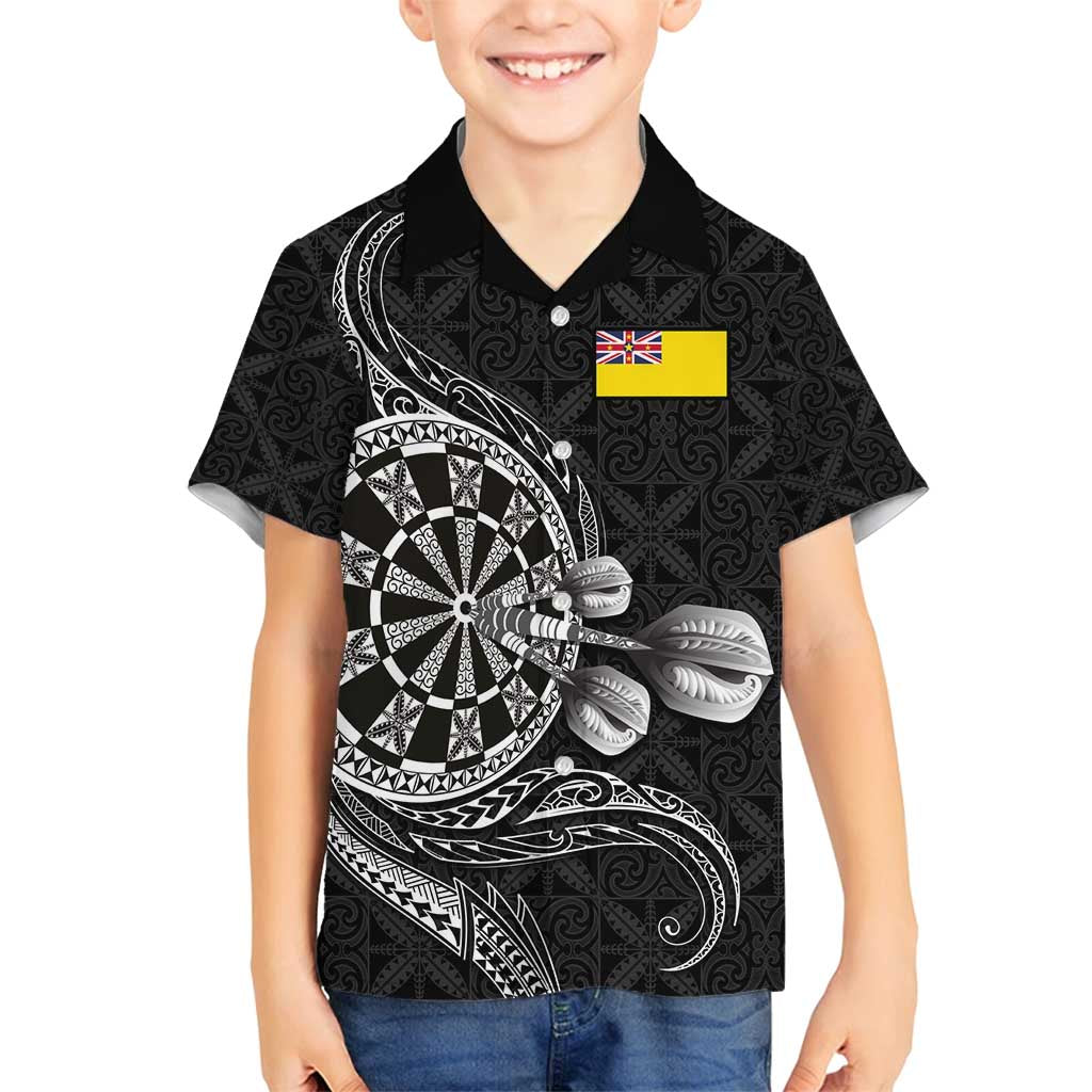 Personalised Niue Darts Masters Family Matching Off Shoulder Short Dress and Hawaiian Shirt Tribal Hiapo Dartboard - Polynesian Pride