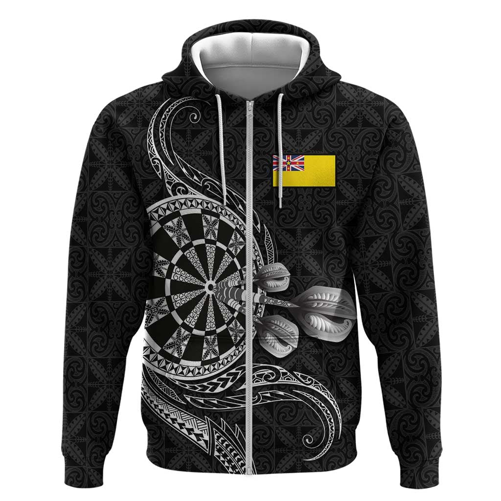 Personalised Niue Darts Masters Hoodie Tribal Hiapo Dartboard - Polynesian Pride