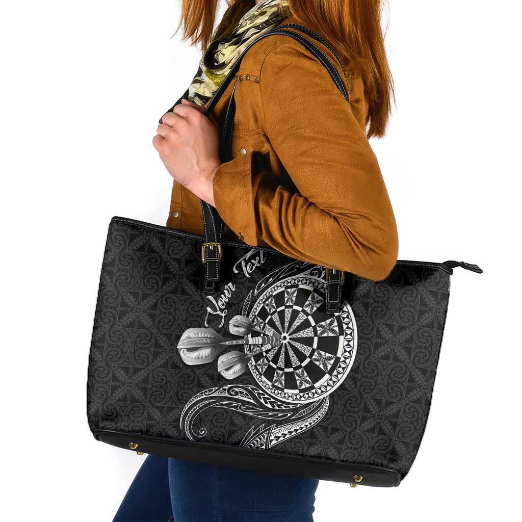 Personalised Niue Darts Masters Leather Tote Bag Tribal Hiapo Dartboard - Polynesian Pride