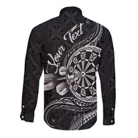 Personalised Niue Darts Masters Long Sleeve Button Shirt Tribal Hiapo Dartboard - Polynesian Pride