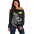 Personalised Niue Darts Masters Off Shoulder Sweater Tribal Hiapo Dartboard - Polynesian Pride
