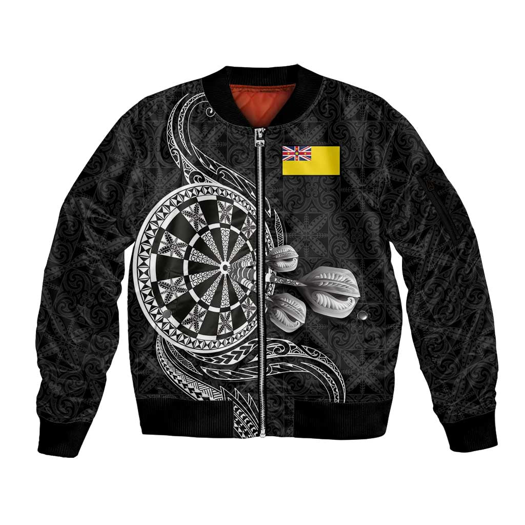 Personalised Niue Darts Masters Sleeve Zip Bomber Jacket Tribal Hiapo Dartboard - Polynesian Pride