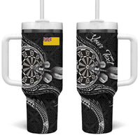 Personalised Niue Darts Masters Tumbler With Handle Tribal Hiapo Dartboard - Polynesian Pride