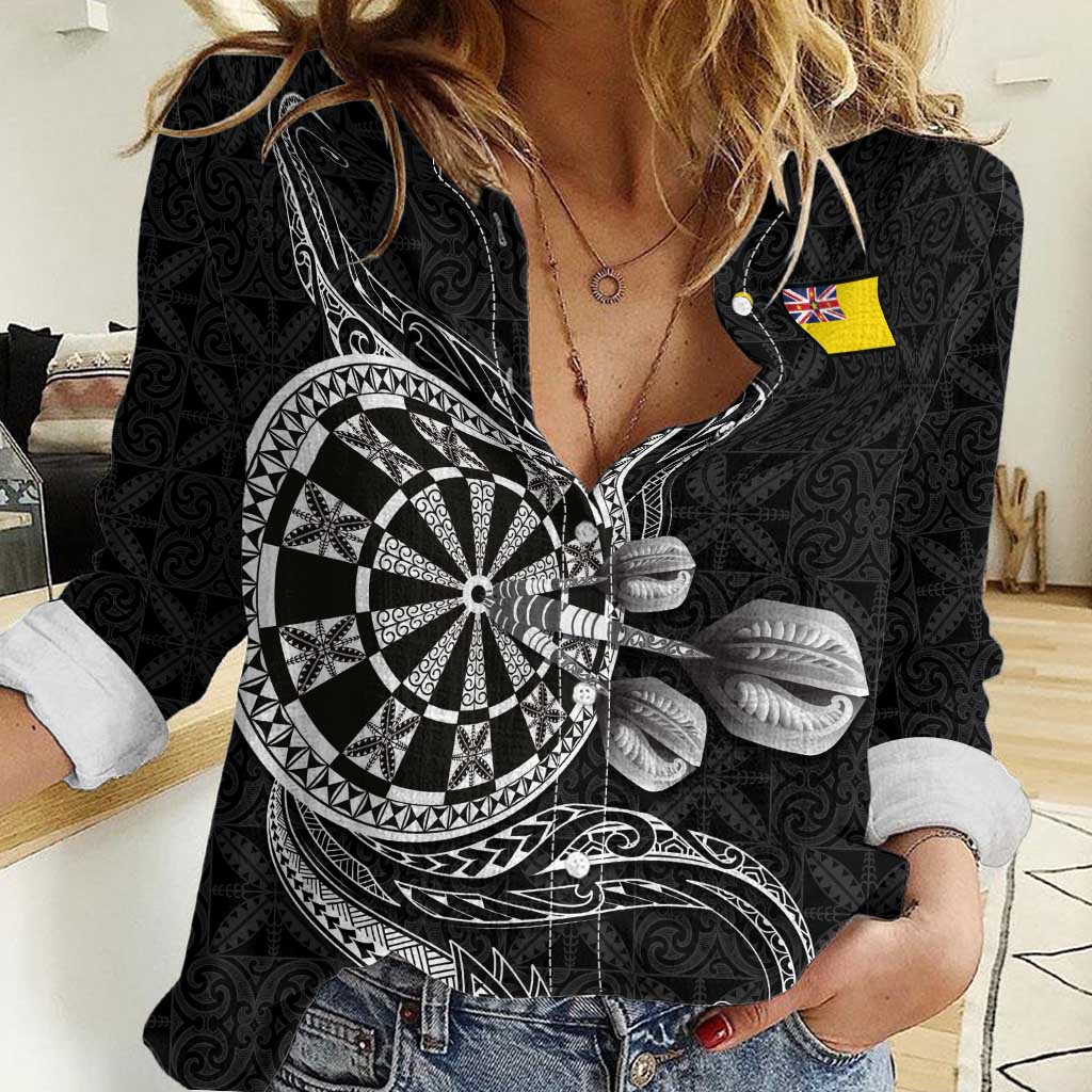 Personalised Niue Darts Masters Women Casual Shirt Tribal Hiapo Dartboard - Polynesian Pride