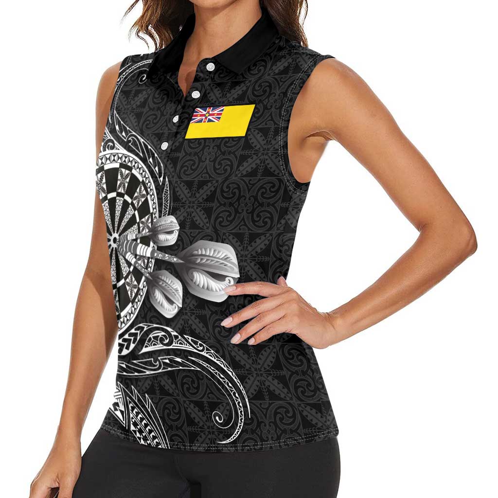 Personalised Niue Darts Masters Women Sleeveless Polo Shirt Tribal Hiapo Dartboard - Polynesian Pride