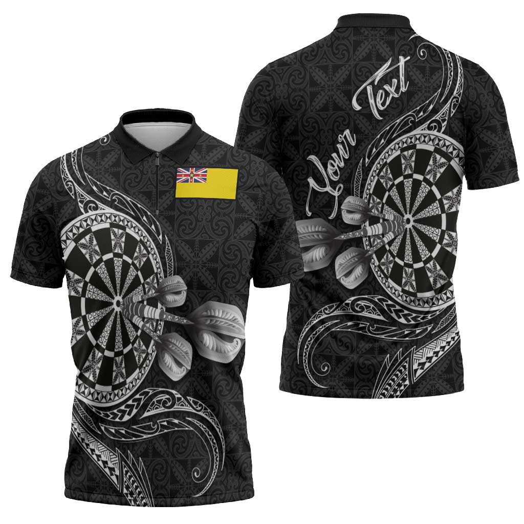 Personalised Niue Darts Masters Zipper Polo Shirt Tribal Hiapo Dartboard - Polynesian Pride