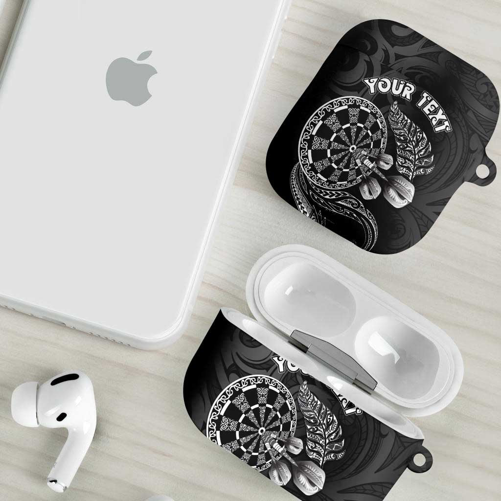 Personalised New Zealand Aotearoa Darts Masters AirPods Case Tribal Silver Fern and Ta Moko Dartboard - Polynesian Pride