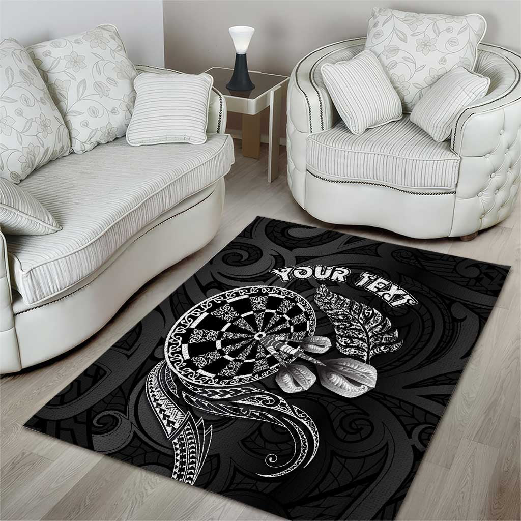 Personalised New Zealand Aotearoa Darts Masters Area Rug Tribal Silver Fern and Ta Moko Dartboard - Polynesian Pride